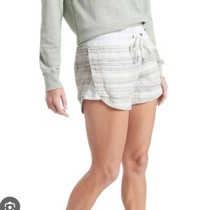 Athleta Cabo linen Women's Striped White gray Shorts size 4 EUC